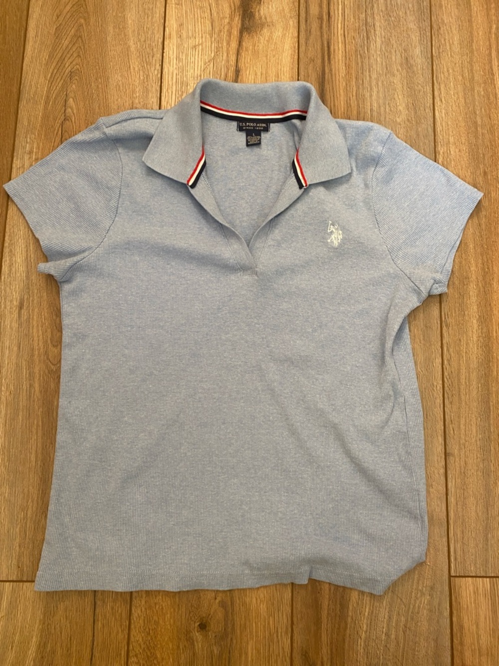 U.S. Polo Assn. Light Blue Polo with Red, White & Navy Trim